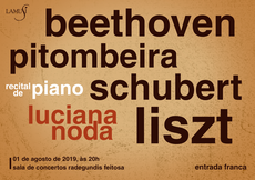 Luciana Noda apresentará recital de piano solo na próxima quinta-feira, dia 01º de agosto de 2019, às 20h00 na Sala de Concertos Radegundis Feitosa. A pianista é professora de piano do Departamento de Música e atua também nos Programas de Pós-Graduação em Música da UFPB e UFRN.