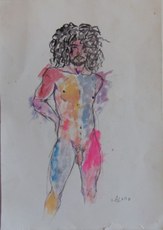 Título: Sem título. Técnica: mista: Ilustração com aquarela a cores e nanquim. Dimensão: 42cm x 29,7cm. Data: s/d. Doação de Gabriel Bechara Filho